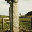 Oblique view from NW of Early Christian sculptured cross. (Daylight)