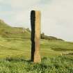 Standing stone, viewed from NW. Locally known as the 'stone of punishment'.