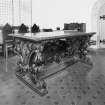 Interior. Detail of Victorian communion table with satyr legs.