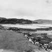 Eigg, Galmisdale Bay, Clanranald Harbour. View of fishtraps and harbour from S.