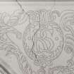 Kinlochmoidart House. Second floor hall, north east archway, detail of stencilled initials - 'RS'