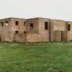 Fearn Airfield, SE technical area.  Brick and concrete technical building, view from W showing front elevation with opening for vehicle.