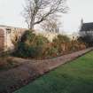 Detail of wall with plant border in front