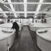 Interior. Tun Room, view from NE showing stainless-steel washbacks (being monitored)