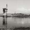 Skye, Skye Bridge.
View from S-S-E of island of Eilean Ban, showing North pier under construction.