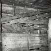 Interior, East section, East wall, wooden boarding construction, detail