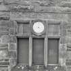 Detail of window and clock in W gable of station building