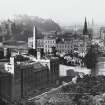 View of Princes Street, Edinburgh to SW from Calton Hill with Calton Jail in foreground.
Titled: 'Edinburgh from Calton Hill, J.Patrick'.