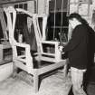 Workshop, Second Floor: Detail in Cabinet Shop of Dalmeny Lug Chair being built by Alan Judge
