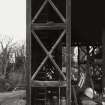 Main timber drying store; view showing structure of one of the six upright trusses which comprise the store