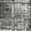 Whisky Bond.
Detail of railings, main post, along Bonnington Road, South East frontage of warehouse no.5.