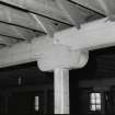 Whisky Bond, interior.
Detail of wooden column support and beam, warehouse no.2, top floor.