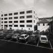 General oblique view of the rear of the RCAHMS building and the car park seen from the South East.