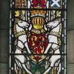 Interior, entrance porch, window, Royal Arms of Scotland