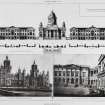 Photographic copy of print comprising of 3 drawings including;
1. West elevation of Charlotte Square by R. Adam
2. General view of Stewarts College by David Rhind
3. General view of Edinburgh University by R. Adam
From "The Builder".