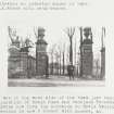 Comiston House, gatepiers.
View of entrance gates.
Titled: 'Entrance to Comiston House in 1901 W.E. Evans with hand-camera.'
Caption: 'This was on the west side of the road just beyond the junction of Braid Road and Pentland Terrace. The gates now form the entrance to Braid Valley; the avenue is now a street with houses, etc.'
