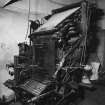Interior.
View of front of 'Linotype' hot metal typesetting machine.