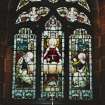 Interior. Detail of chancel window depicting the Supper at Emmaus daed 1904