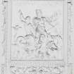 Detail of plasterwork in  first floor east room (drawing room) above fireplace