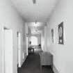 Interior. View of second floor East/West corridor from West