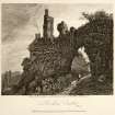 Engraving of the north gateway into Rosslyn Castle by Luke Clennell