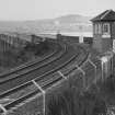 View from S looking onto the bridge, with its W side visible (left), and the Tay Bridge South signal box (right)