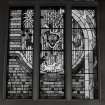 Interior.
Detail of modern stained glass window of flora and fauna in North East corner.