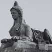 Detail of sphinx on roof of E elevation of main block.