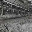 Interior.
View of ropery from NE of stranding machine (F2), with empty bobbins in foreground.