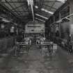 Interior.
View of ropery view from E of area of fine cable stranding machines (right) and closing machine.  (E7 closing machine to left, and G3, G4, G5 & G6 centre, and G 1 & G2 stranding machines to right).