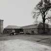 View of farm from NW, showing 2 concrete silage towers (L)