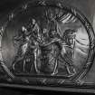Interior.
Detail of decorative relief on fireplace in dining room.