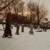 Crichton Church: graveyard at sunset 
(from excavation archive of Crichton Castle by Scotia Archaeology Ltd, 1985)