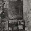 Detail of blocked opening showing bull nosed bottom grill, possibly top step of a fore-stair.