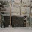 Interior.
Detail of ground floor central room showing wooden door and wrought iron hinge.