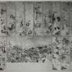 Interior.
View of Chinese prints on dressing room N wall.