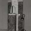 Interior.
Detail of marble altar tabernacle and covered monstrance in chapel.