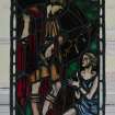 Interior, detail of 20th century stained glass panel