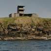 View from S in Switha Sound showing World War II Battery Observation Post and twin 6-pounder gun-emplacement.