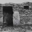 Interior.
Dwelling, detail of S neuk-bed recess in E wall.