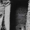 Inteiror.
Barn, detail of ingle and peat shelf in SE angle.