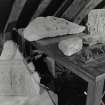 Interior.  S triforium, view of carved stone fragments