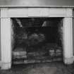 Interior. Ground floor drawing room in West pavilion, detail of early 19th century marble fireplace