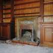 Basement, library cum smoking room, fireplace, detail