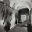 Inveraray Castle, interior.
View of the basement passage, lined with pikes in fan-shapes.