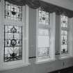 Interior.  Circle, entrance hall, view of stained glass