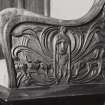 Glasgow, 6 Rowan Road, Craigie Hall, interior.
Detail of carved seat in East corner of library.