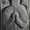 Eilean Mor, St Cormac's Chapel, effigy.
View of upper part of effigy.