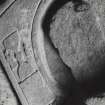Eilean Mor, St Cormac's Chapel, effigy.
Detail of chalice and head of effigy.