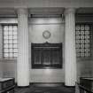 Interior. Detail of War Memorial and clock